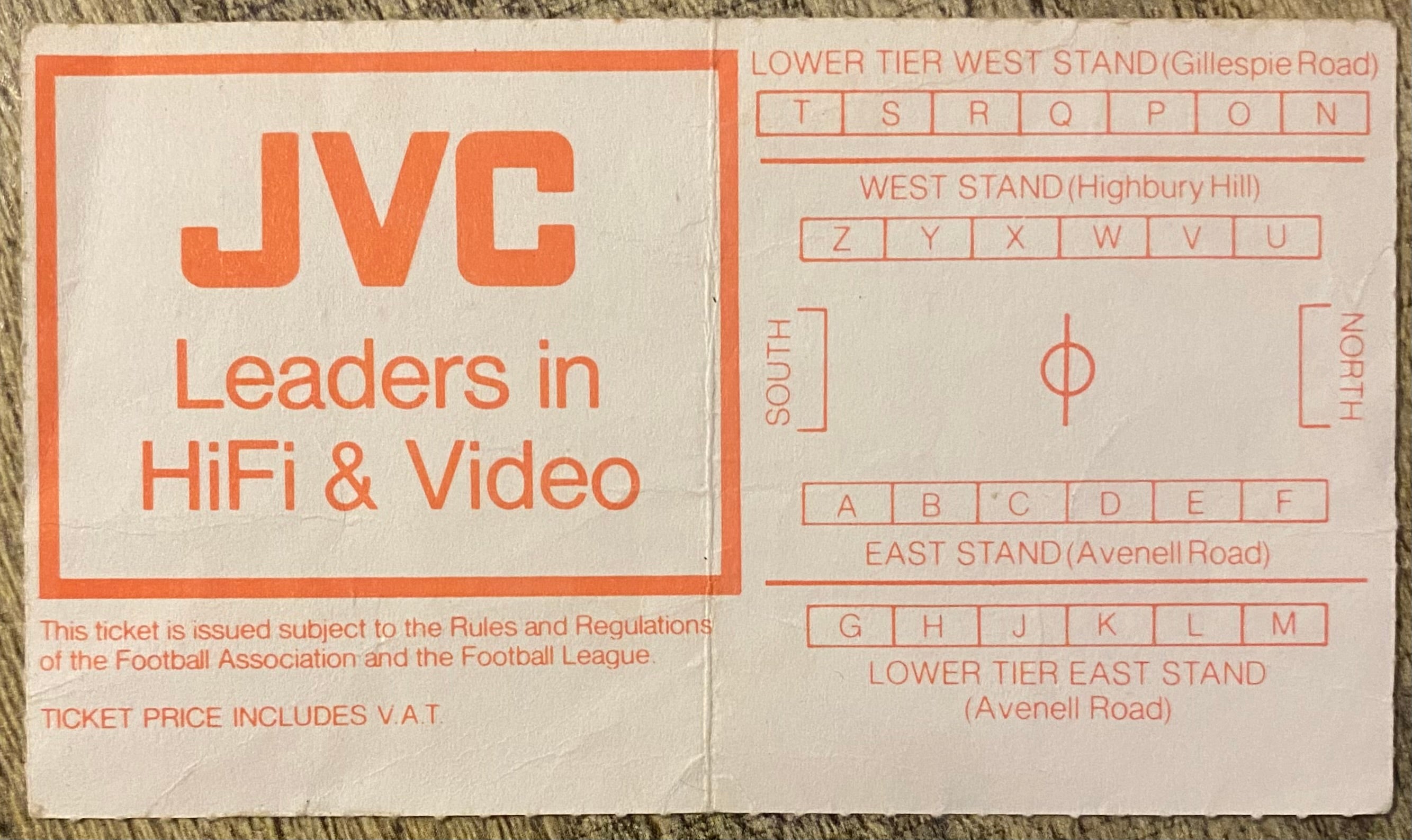 1983/84 ORIGINAL LEAGUE CUP 4TH ROUND  TICKET ARSENAL V WALSALL