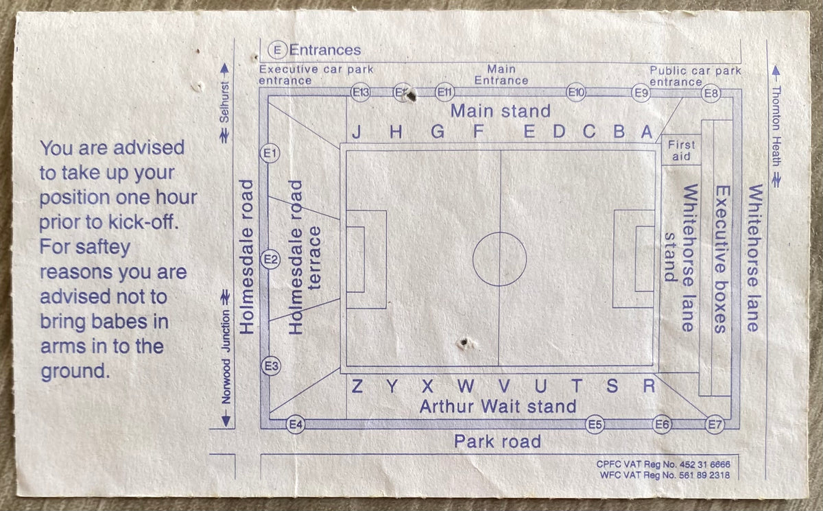 1993/94 ORIGINAL COCA COLA CUP 2ND ROUND 1ST LEG TICKET CRYSTAL PALACE V CHARLTON ATHLETIC