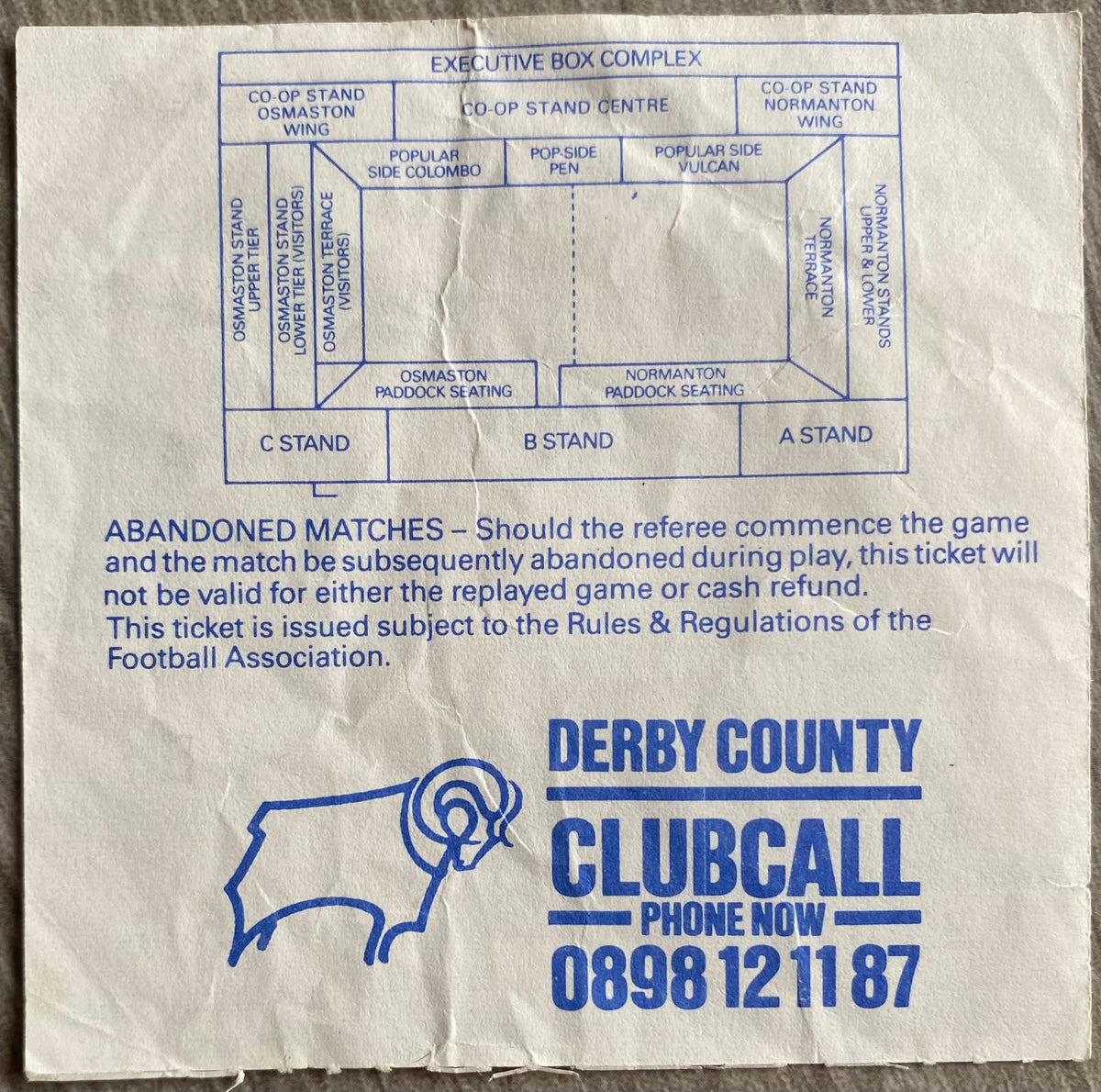 1989/90 ORIGINAL DIVISION 1 TICKET DERBY COUNTY V CHARLTON ATHLETIC