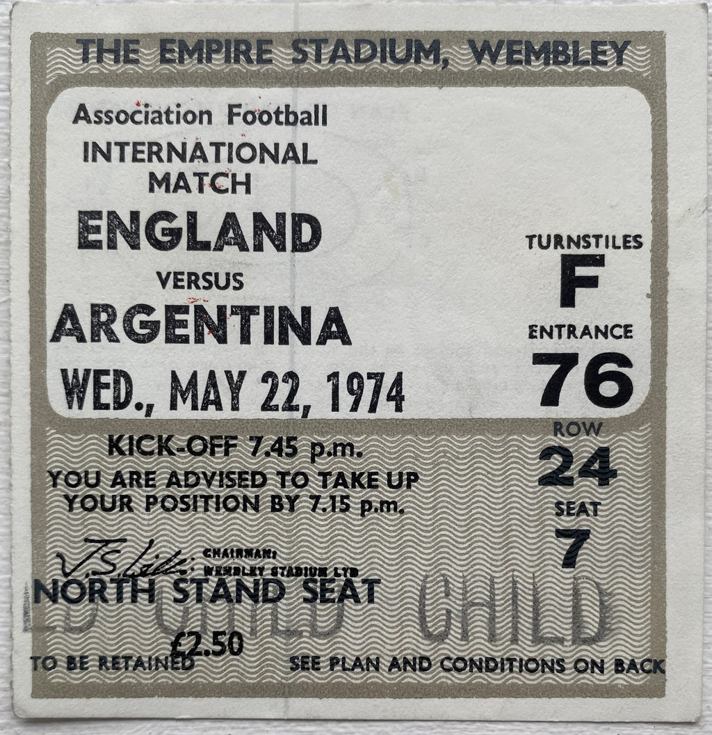 1970 ORIGINAL INTERNATIONAL TICKET ENGLAND V ARGENTINA