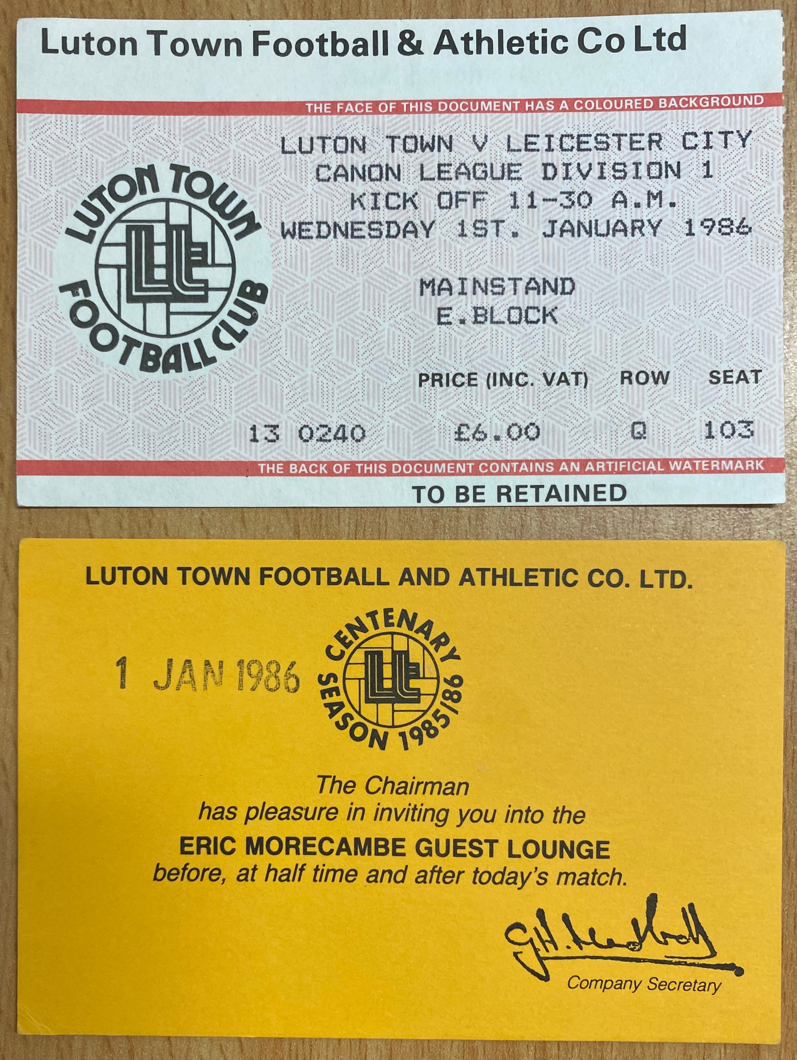 1985/86 ORIGINAL DIVISION 1 TICKET LUTON TOWN V LEICESTER CITY
