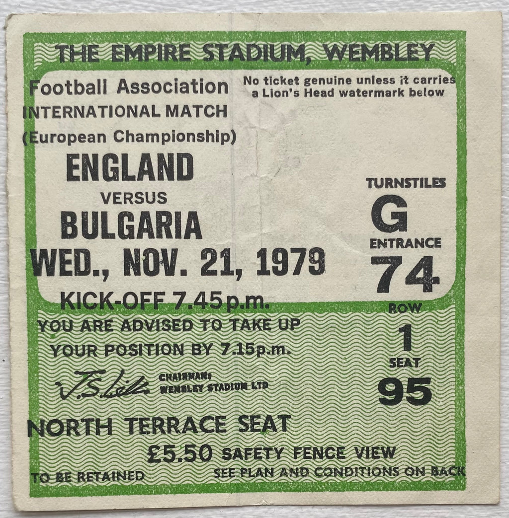 1979 ORIGINAL EUROPEAN CHAMPIONSHIPS QUALIFYING TICKET ENGLAND V BULGARIA