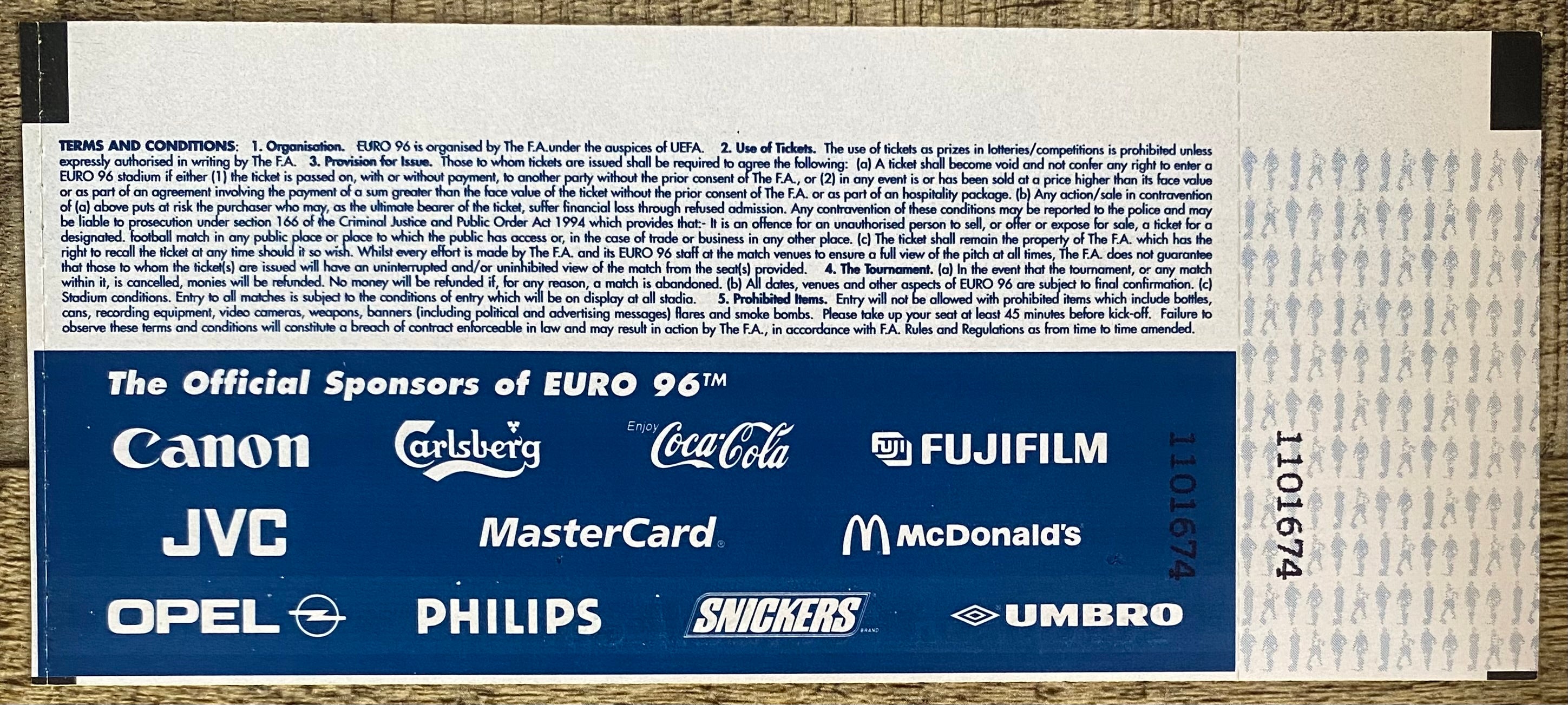 1996 ORIGINAL EUROPEAN CHAMPIONSHIPS EURO 96 UNUSED TICKET FRANCE V BULGARIA @ ST JAMES' PARK