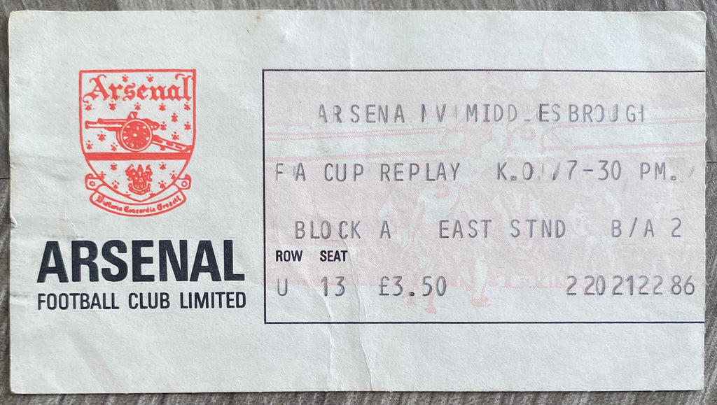 1982/83 ORIGINAL FA CUP 5TH ROUND REPLAY TICKET ARSENAL V MIDDLESBROUGH