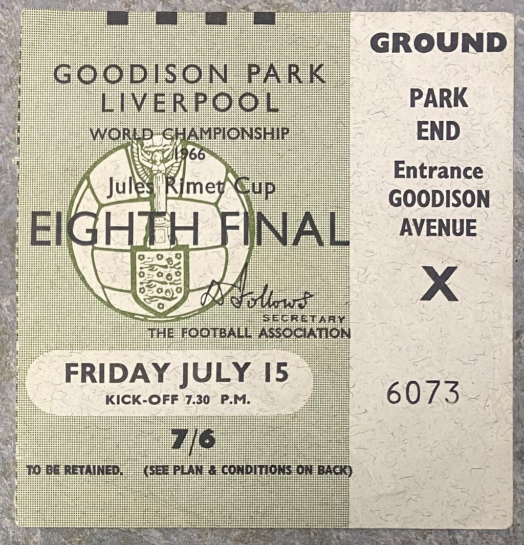 1966 ORIGINAL WORLD CUP 1ST ROUND TICKET BRAZIL V HUNGARY @ GOODISON PARK