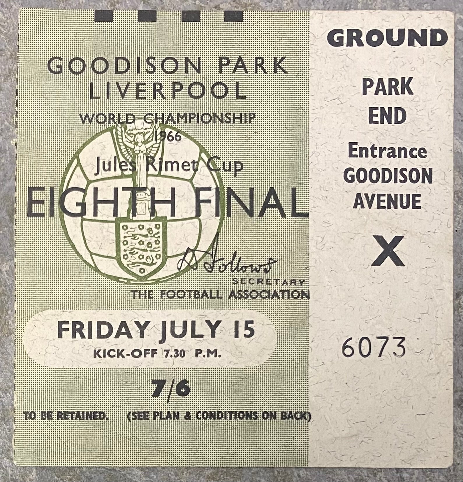 1966 ORIGINAL WORLD CUP 1ST ROUND TICKET BRAZIL V HUNGARY @ GOODISON PARK