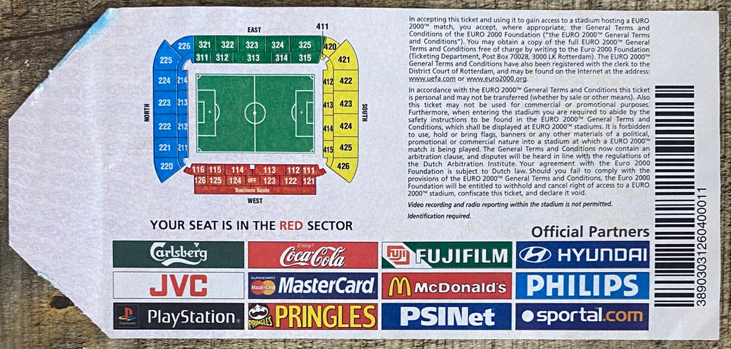 2000 ORIGINAL EUROPEAN CHAMPIONSHIPS EURO 2000 TICKET FRANCE V DENMARK @ BRUGGE