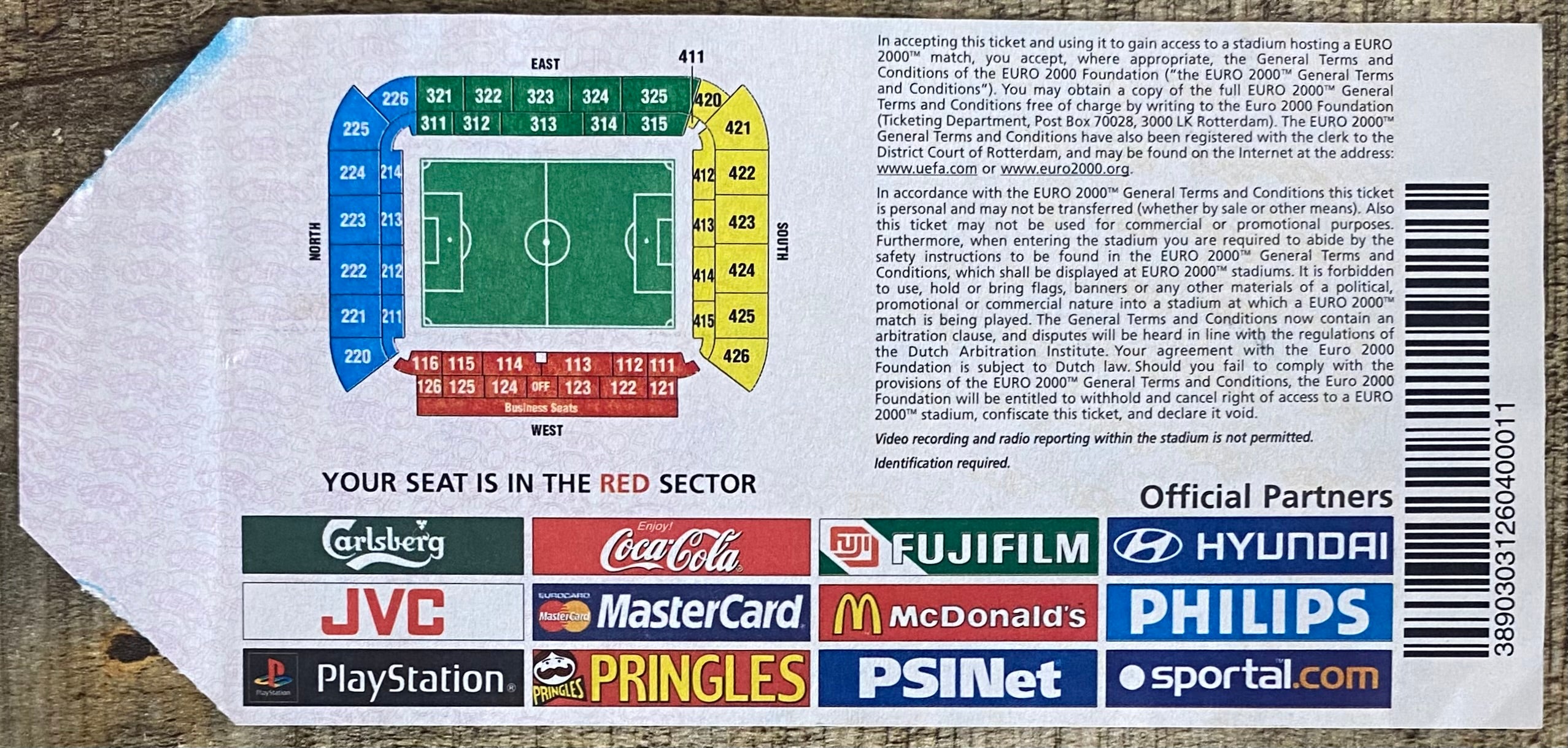 2000 ORIGINAL EUROPEAN CHAMPIONSHIPS EURO 2000 TICKET FRANCE V DENMARK @ BRUGGE