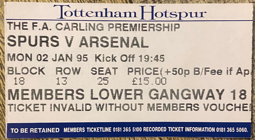 1994/95 ORIGINAL FA PREMIERSHIP TICKET TOTTENHAM HOTSPUR V ARSENAL