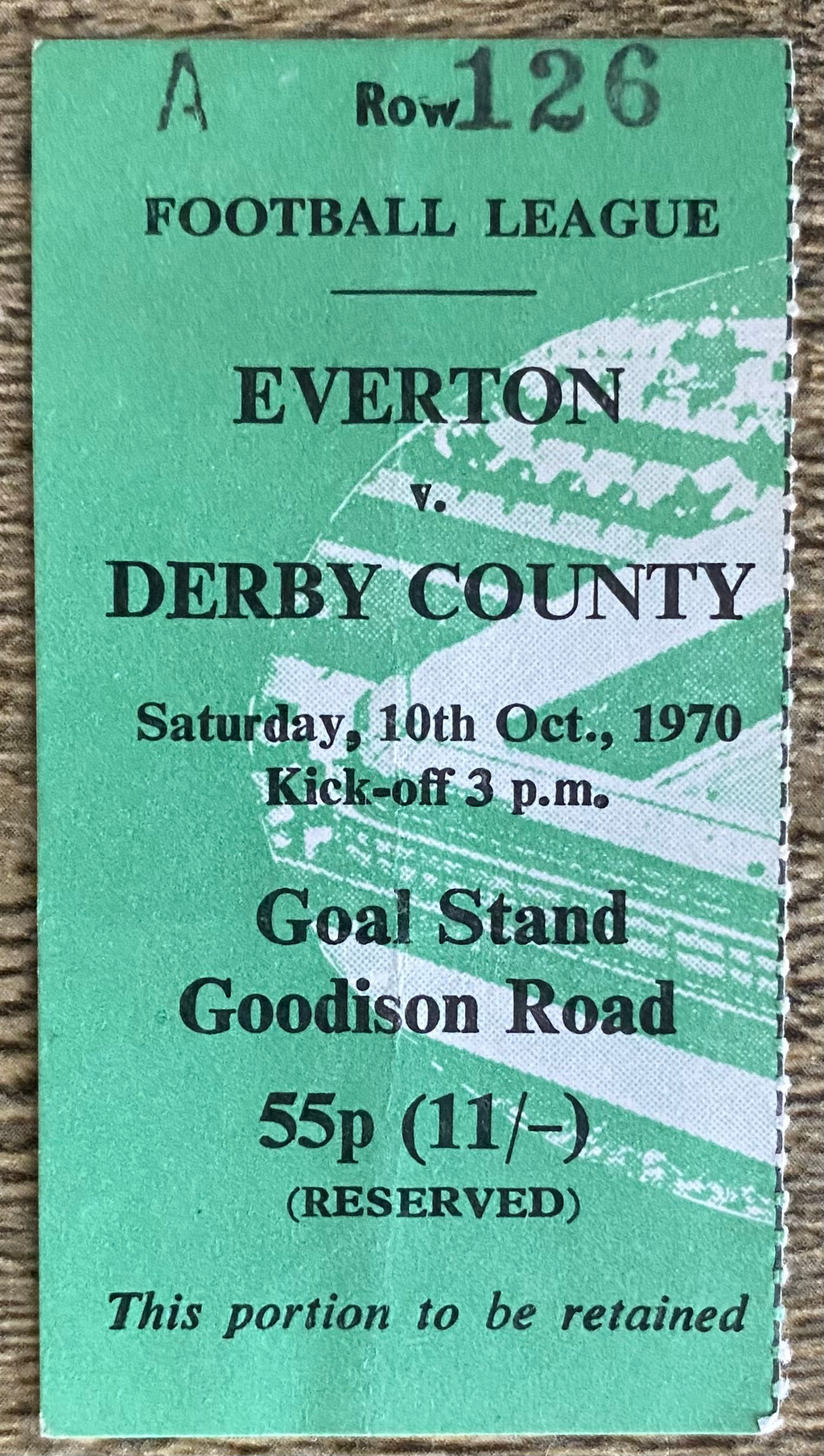 1970/71 ORIGINAL DIVISION ONE TICKET EVERTON V DERBY COUNTY