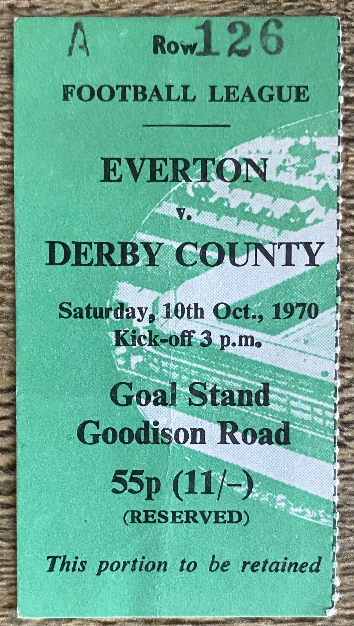 1970/71 ORIGINAL DIVISION ONE TICKET EVERTON V DERBY COUNTY