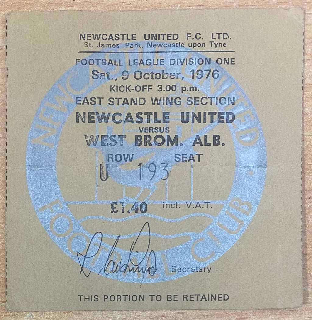 1976/77 ORIGINAL DIVISION 1 TICKET NEWCASTLE UNITED V WEST BROMWICH ALBION