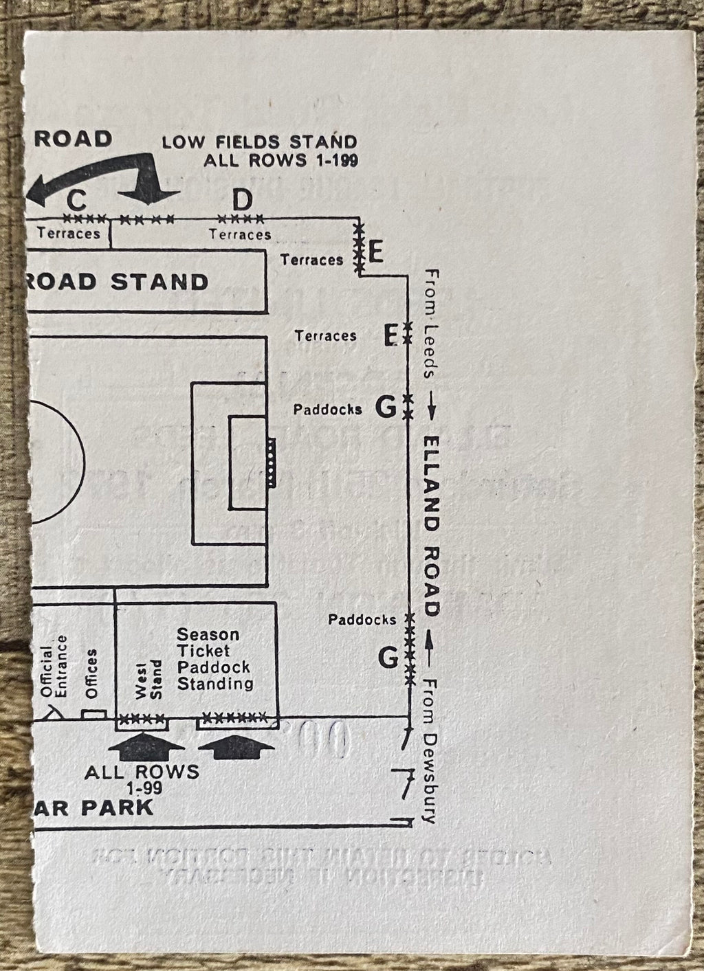 1971/72 ORIGINAL DIVISION ONE TICKET LEEDS UNITED V ARSENAL