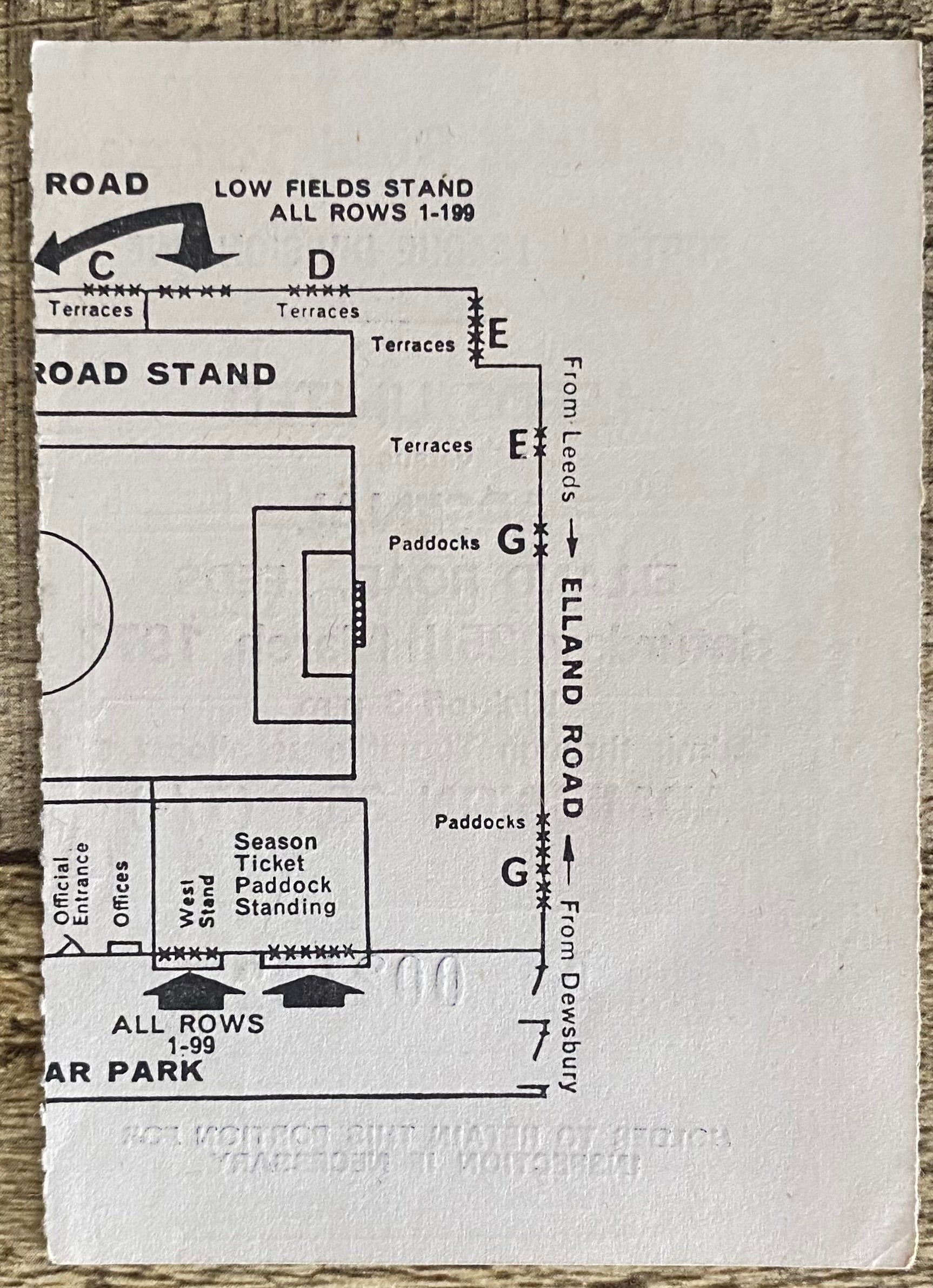 1971/72 ORIGINAL DIVISION ONE TICKET LEEDS UNITED V ARSENAL