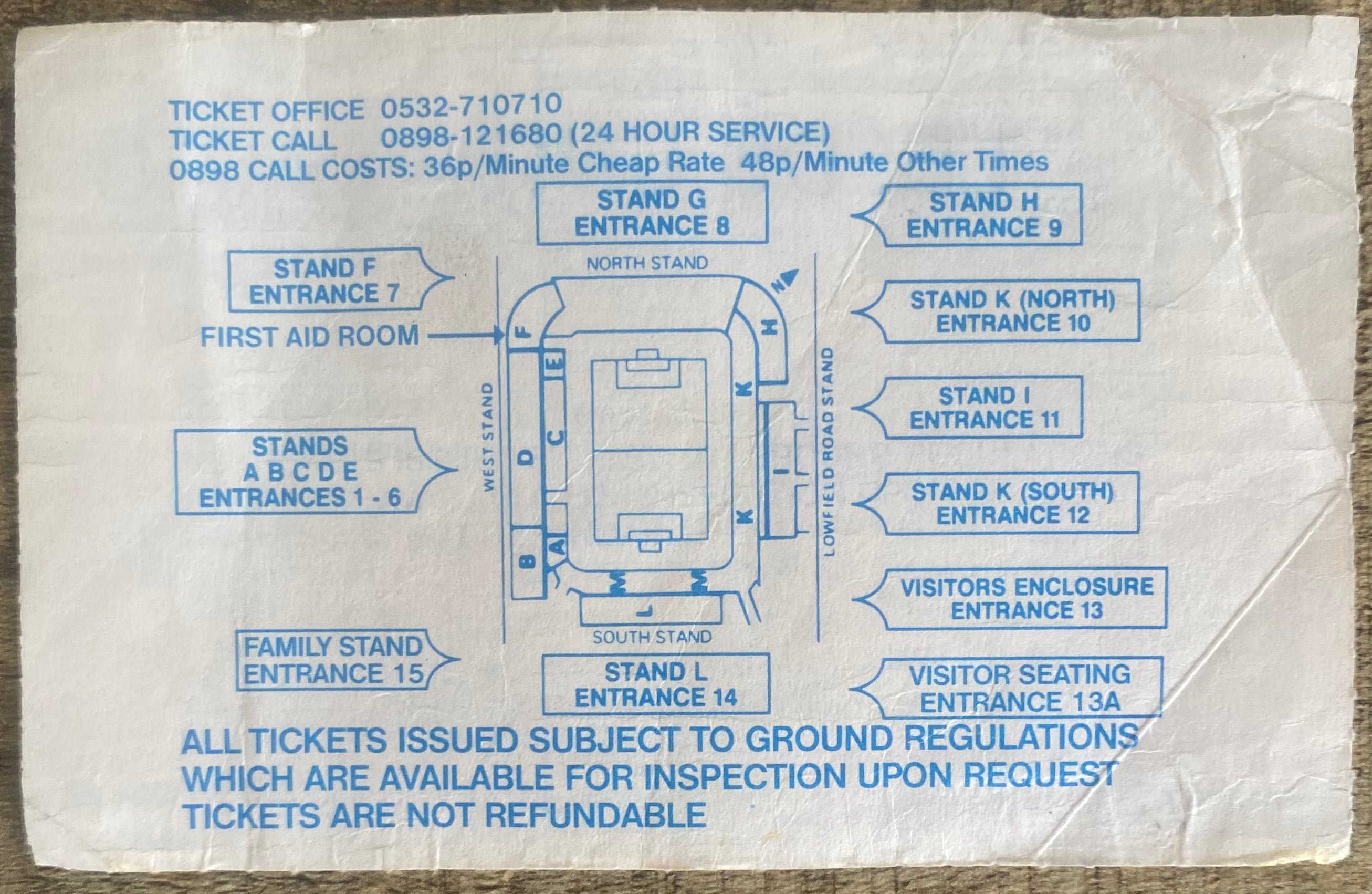 1991/92 ORIGINAL DIVISION 1 TICKET LEEDS UNITED V QUEENS PARK RANGERS