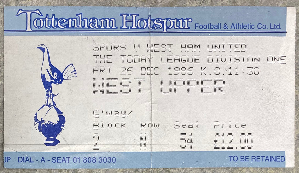 1986/87 ORIGINAL DIVISION ONE TICKET TOTTENHAM HOTSPUR V WEST HAM UNITED