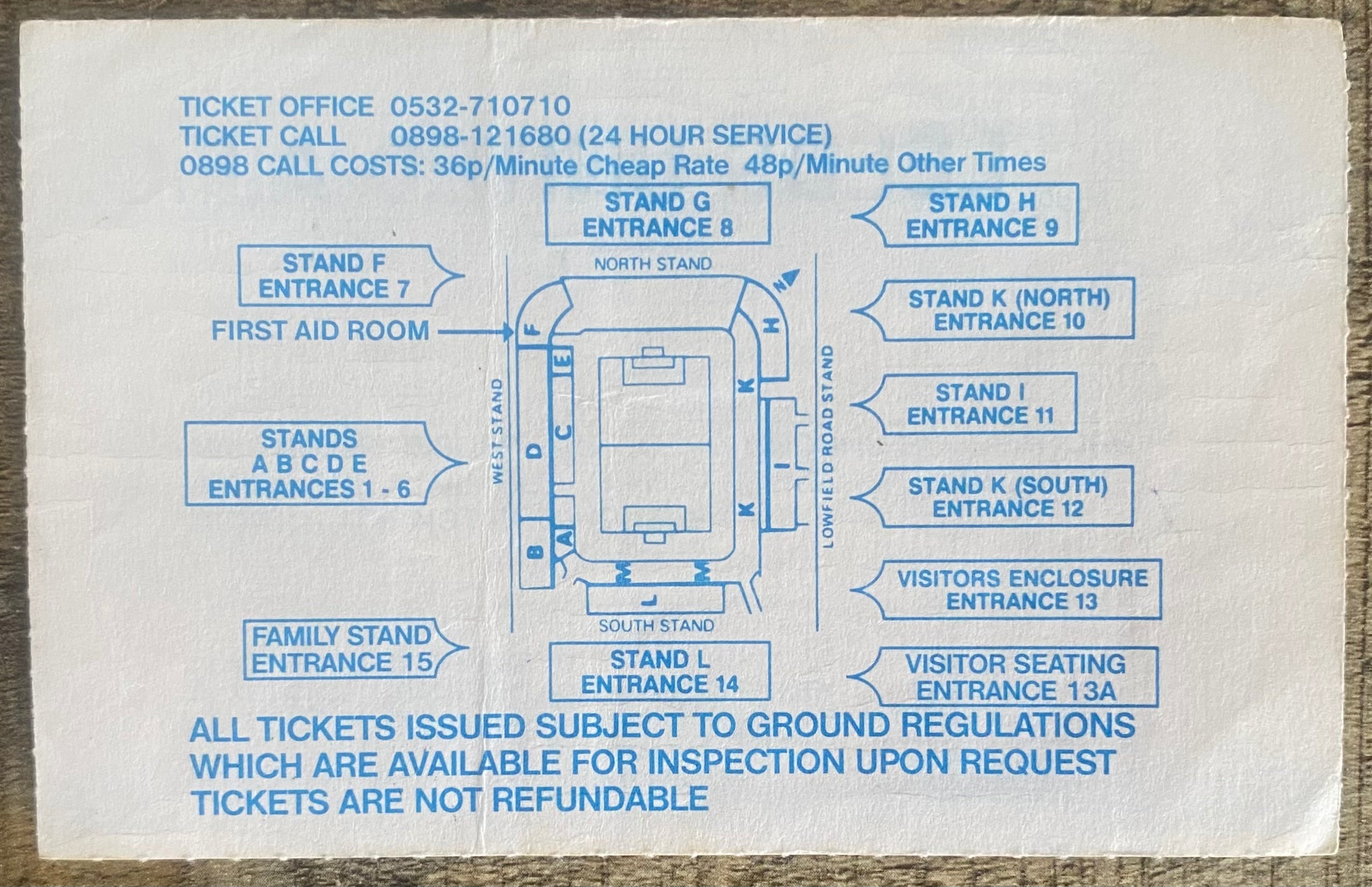 1991/92 ORIGINAL DIVISION 1 TICKET LEEDS UNITED V TOTTENHAM HOTSPUR