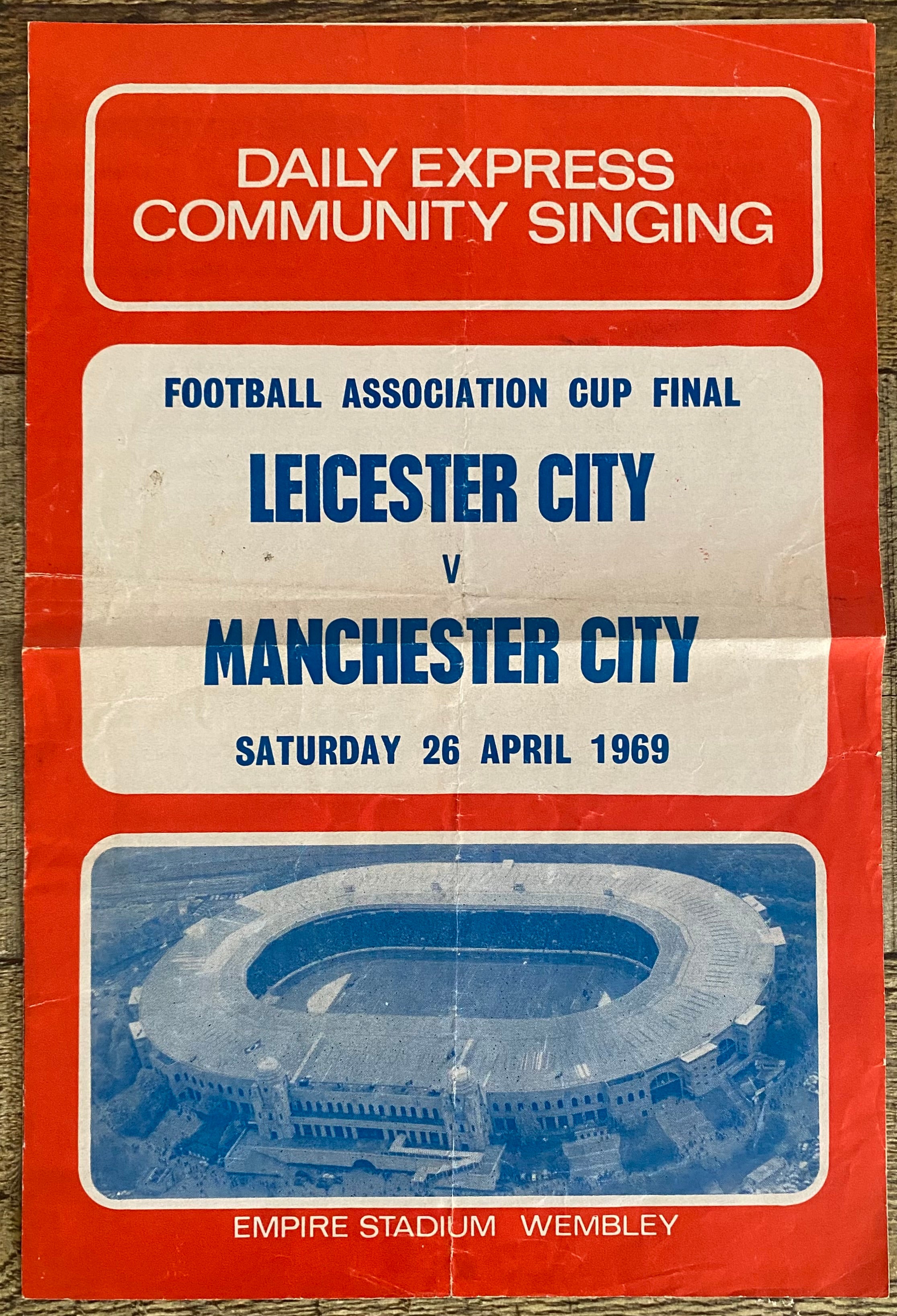 1969 ORIGINAL OFFICIAL FA CUP FINAL COMMUNITY SINGING SONG SHEET MANCHESTER CITY V LEICESTER CITY