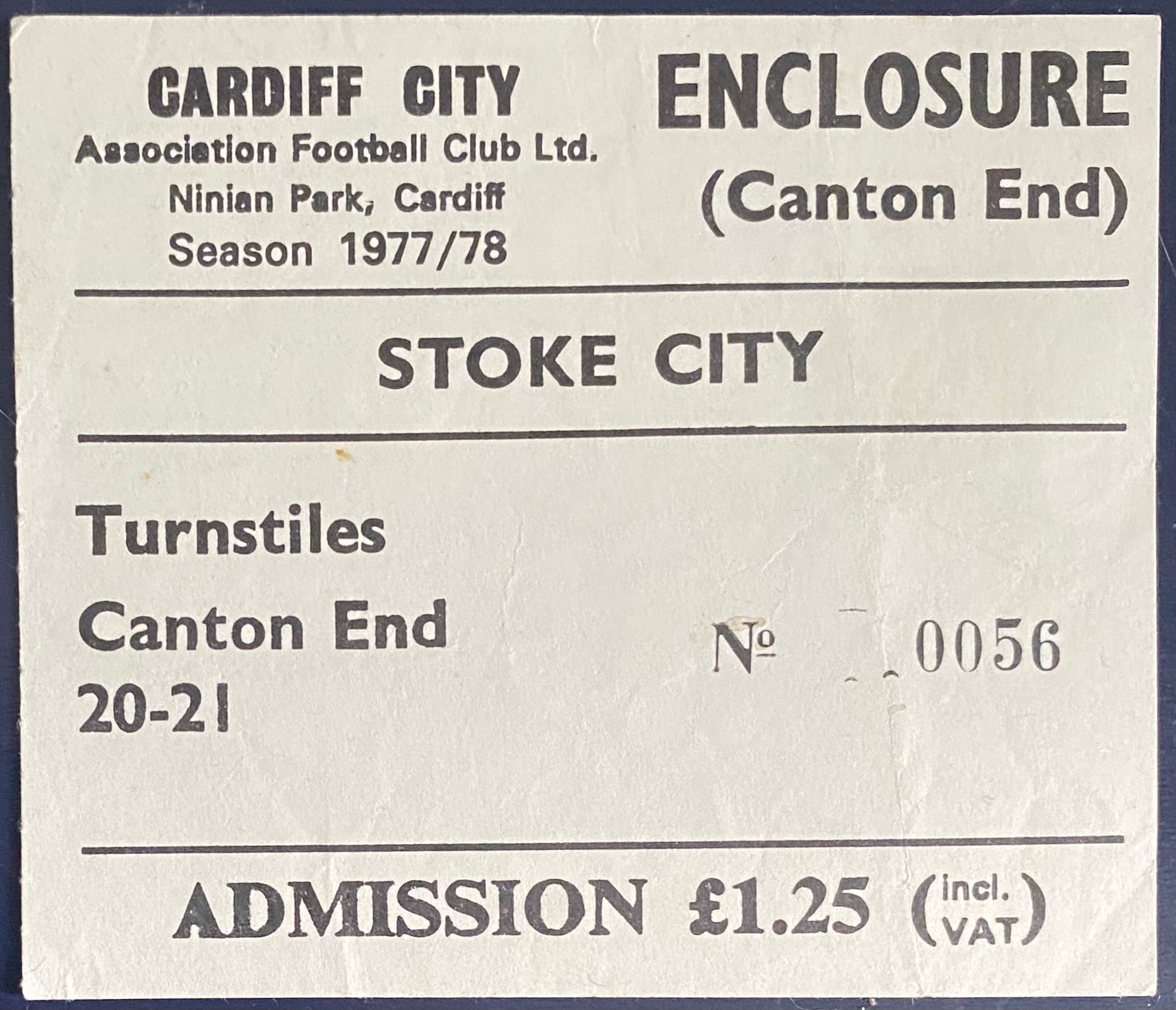 1977/78 ORIGINAL DIVISION 2 TICKET CARDIFF CITY V STOKE CITY