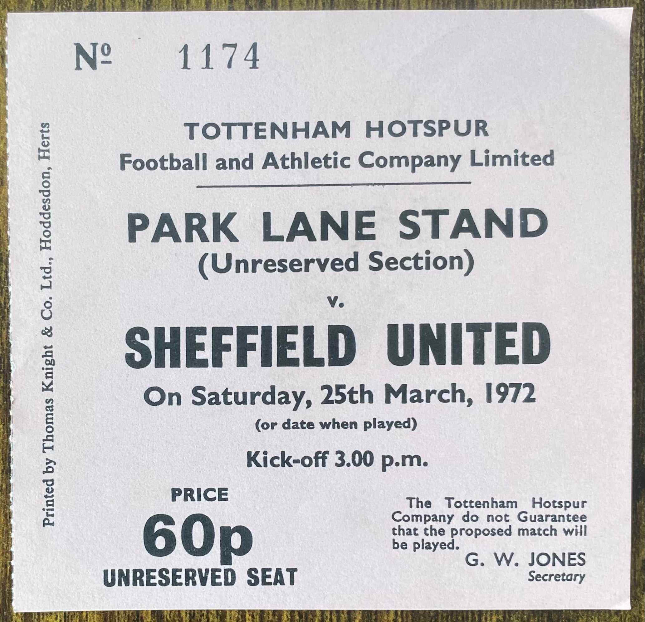 1971/72 ORIGINAL DIVISION ONE TICKET TOTTENHAM HOTSPUR V SHEFFIELD UNITED