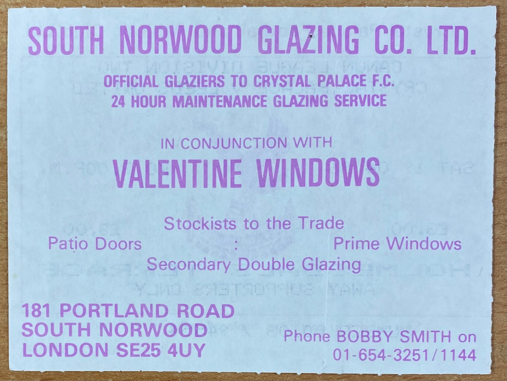 1985/86 ORIGINAL DIVISION 2 TICKET CRYSTAL PALACE V LEEDS UNITED