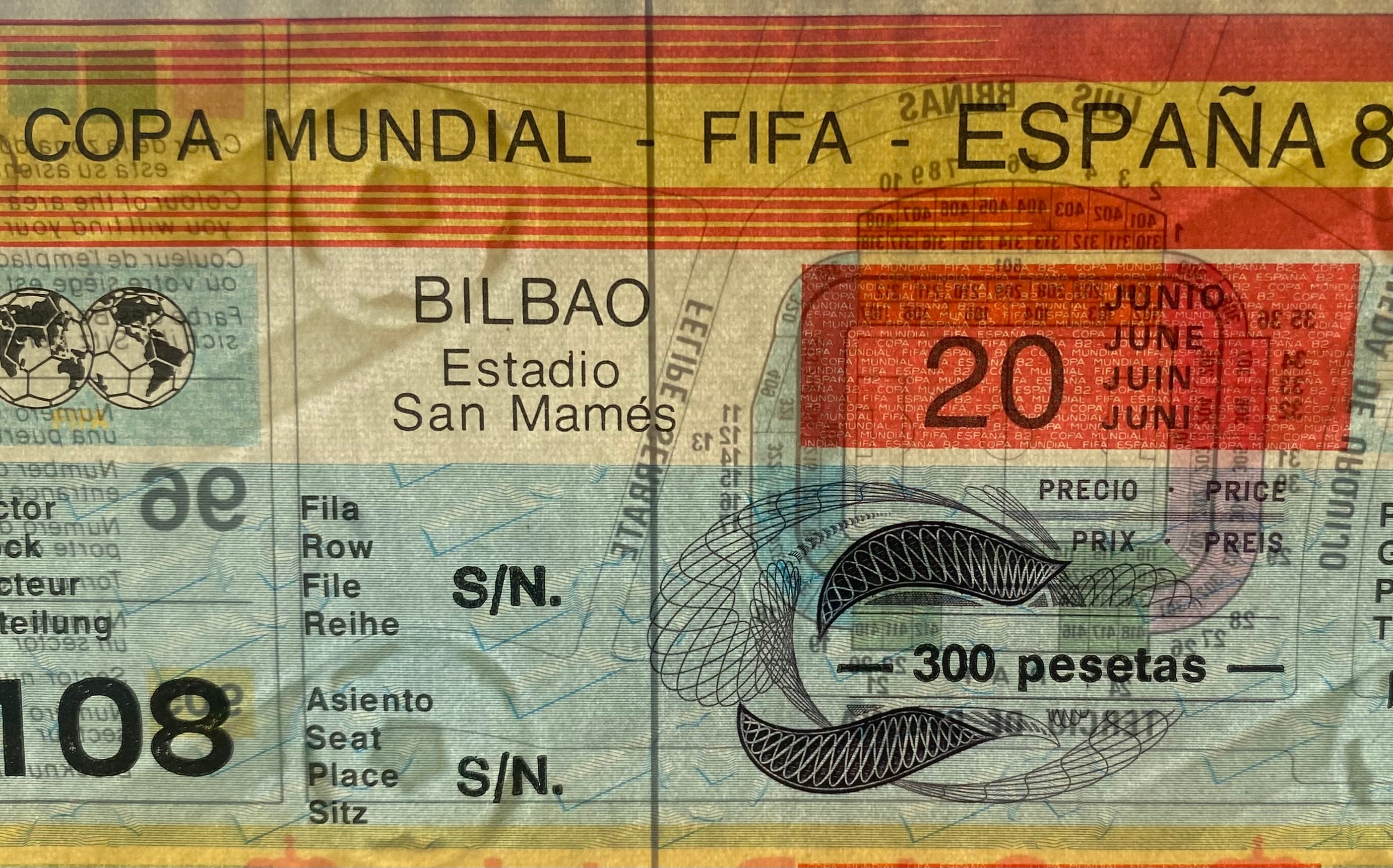 1982 ORIGINAL WORLD CUP 1ST ROUND TICKET ENGLAND V CZECHOSLOVAKIA @ BILBAO
