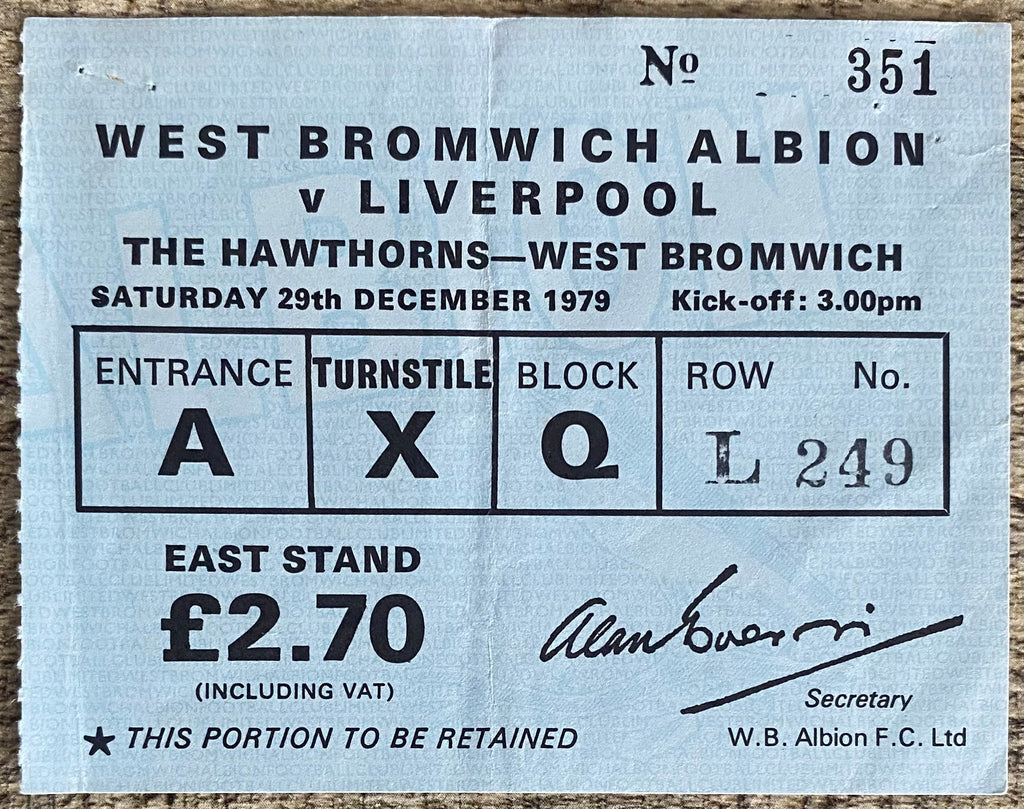 1979/80 ORIGINAL DIVISION 1 TICKET WEST BROMWICH ALBION V LIVERPOOL