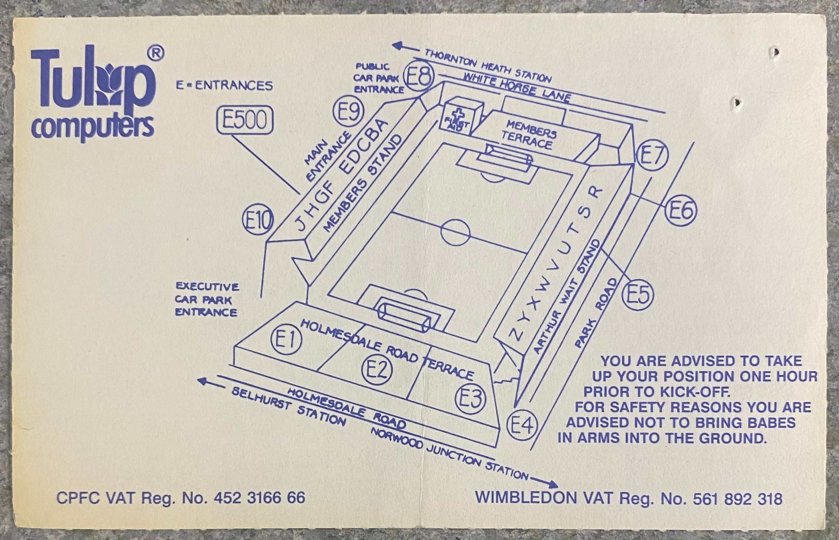 1991/92 ORIGINAL DIVISION ONE TICKET WIMBLEDON V CRYSTAL PALACE