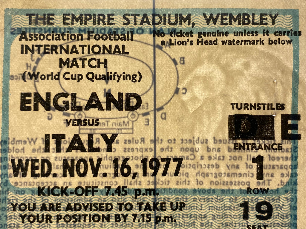 1977 ORIGINAL WORLD CUP QUALIFYING TICKET ENGLAND V ITALY
