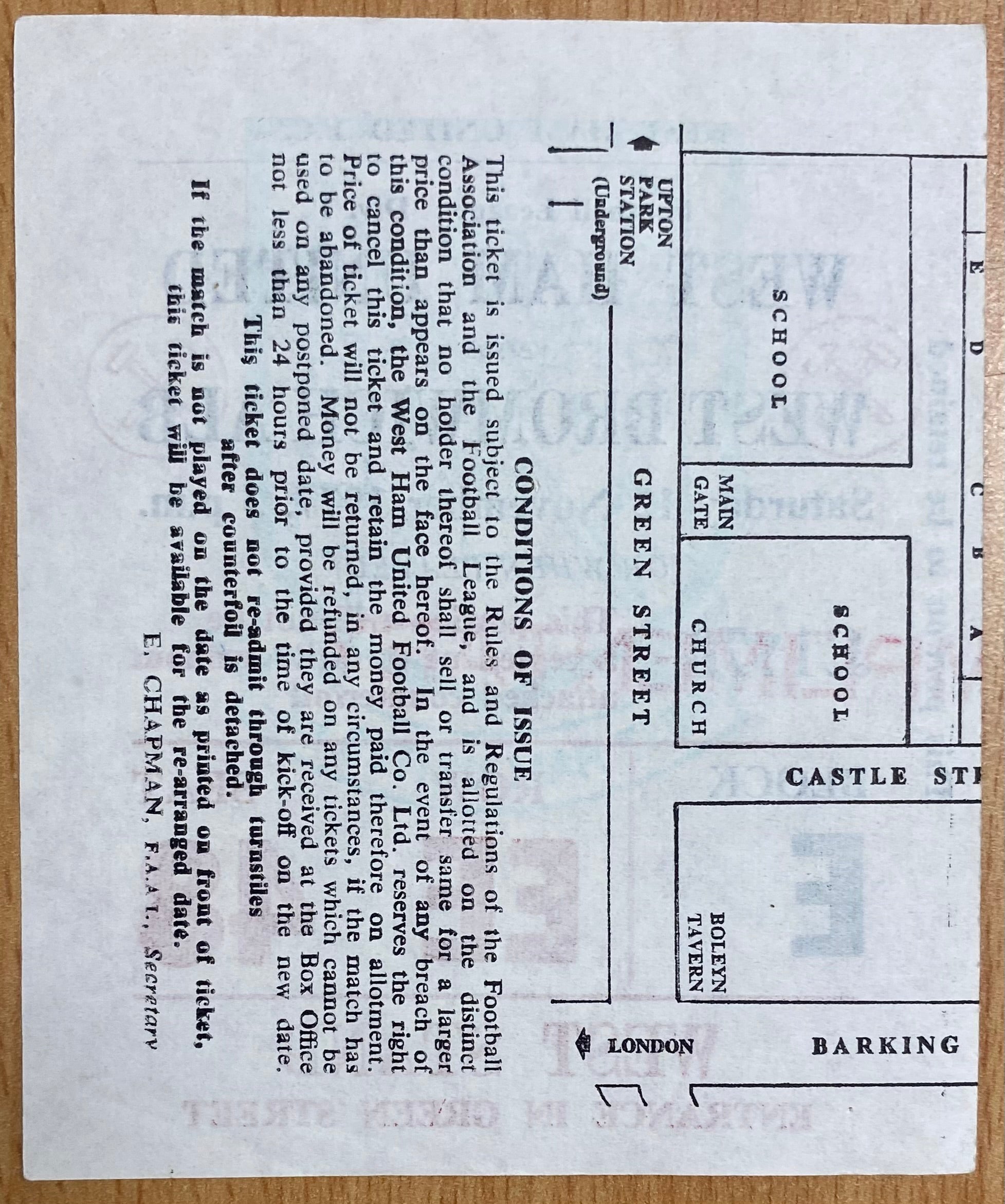 1977/78 ORIGINAL DIVISION ONE TICKET WEST HAM UNITED V WEST BROMWICH ALBION