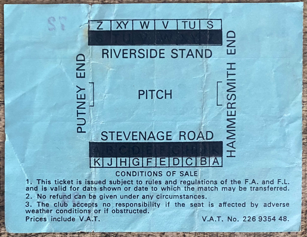 1974/75 ORIGINAL DIVISION 2 TICKET FULHAM V ASTON VILLA