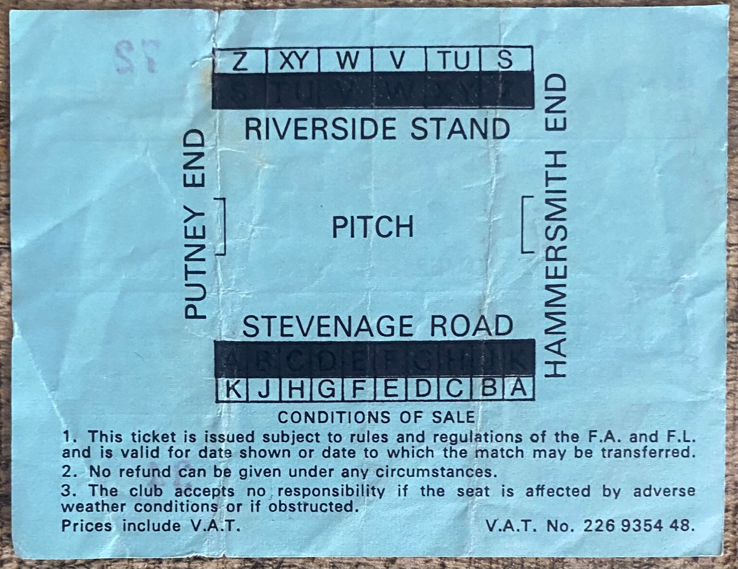 1974/75 ORIGINAL DIVISION 2 TICKET FULHAM V ASTON VILLA
