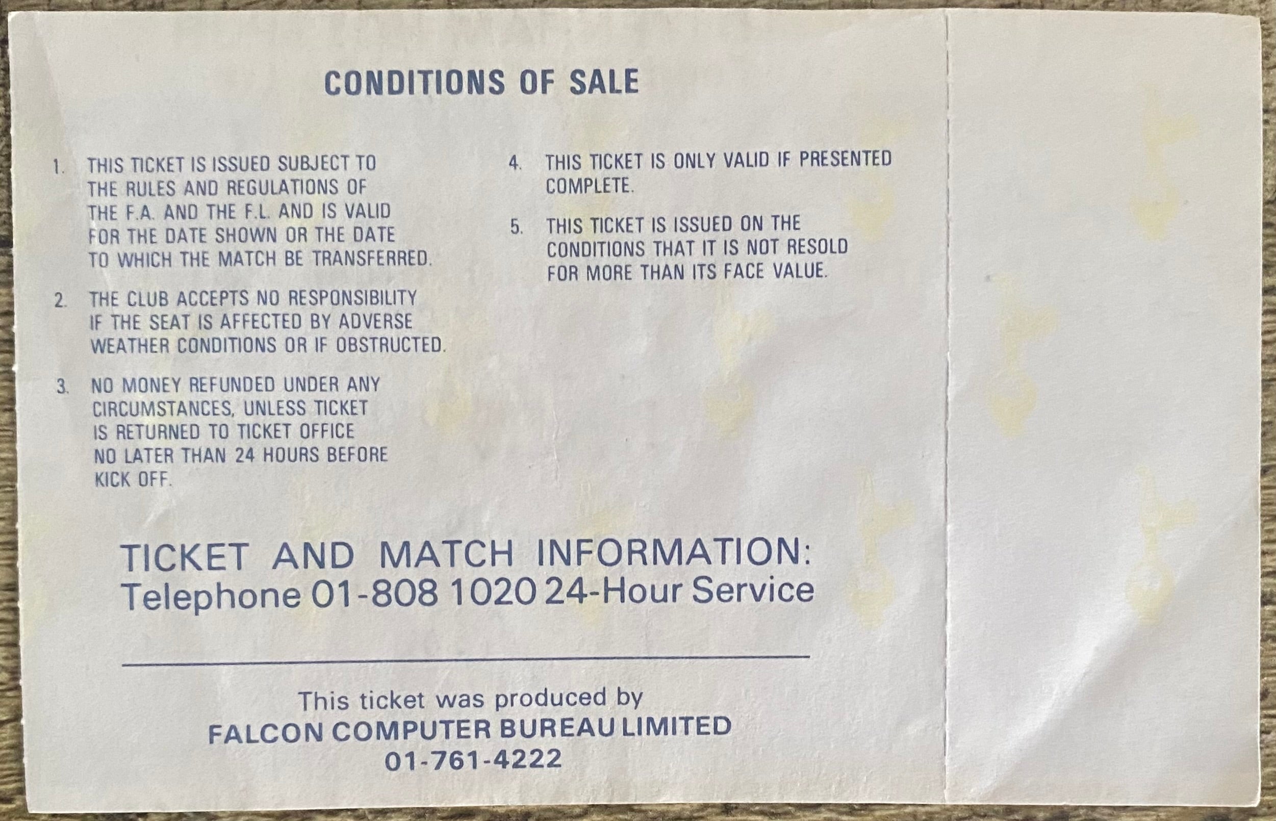 1982/83 ORIGINAL MILK CUP CUP 2ND ROUND 1ST LEG TICKET TOTTENHAM HOTSPUR V BRIGHTON AND HOVE ALBION