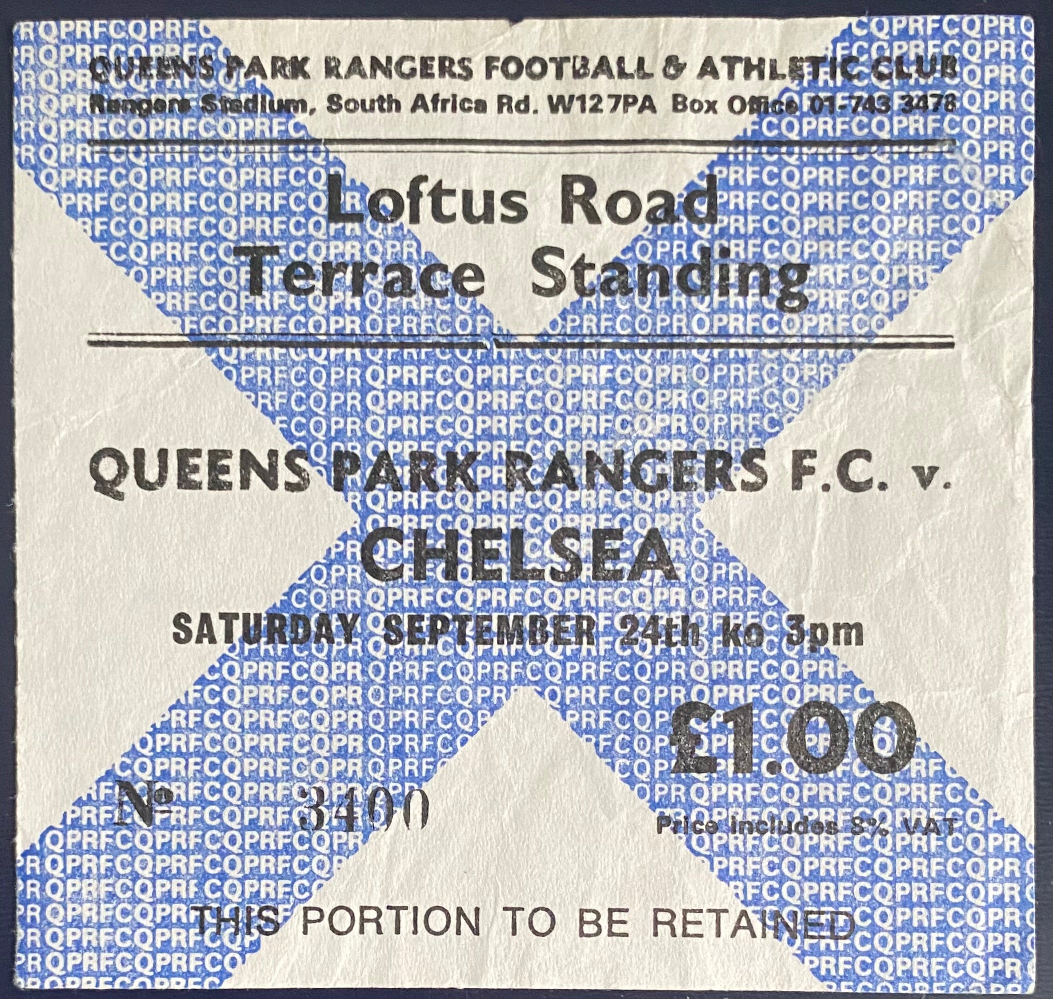 1977/78 ORIGINAL DIVISION 1 TICKET QUEENS PARK RANGERS V CHELSEA