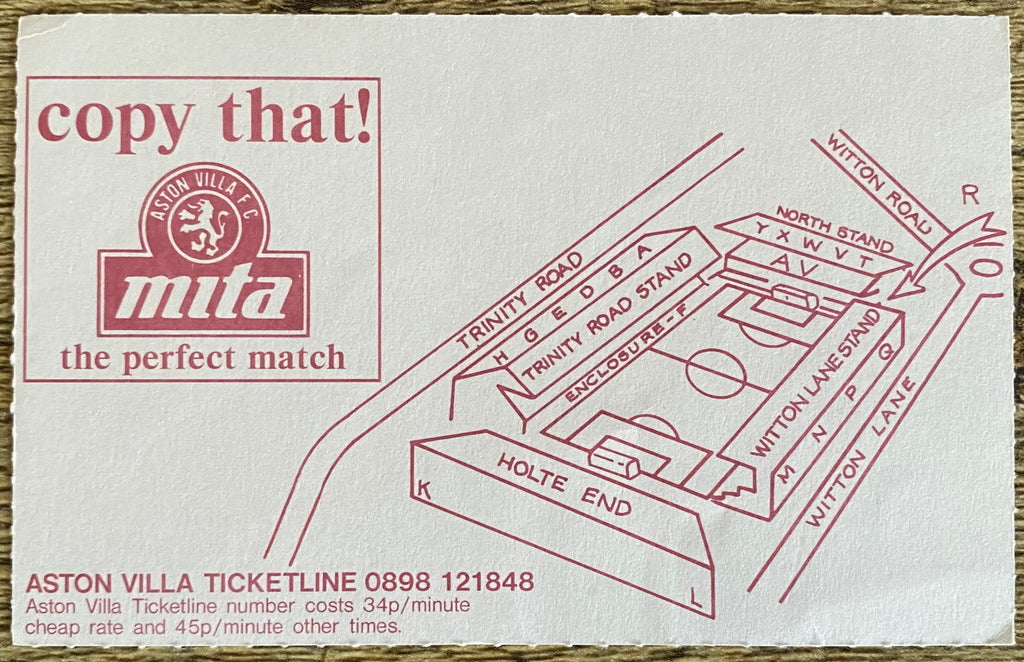 1992/93 ORIGINAL PREMIER LEAGUE TICKET ASTON VILLA V SOUTHAMPTON