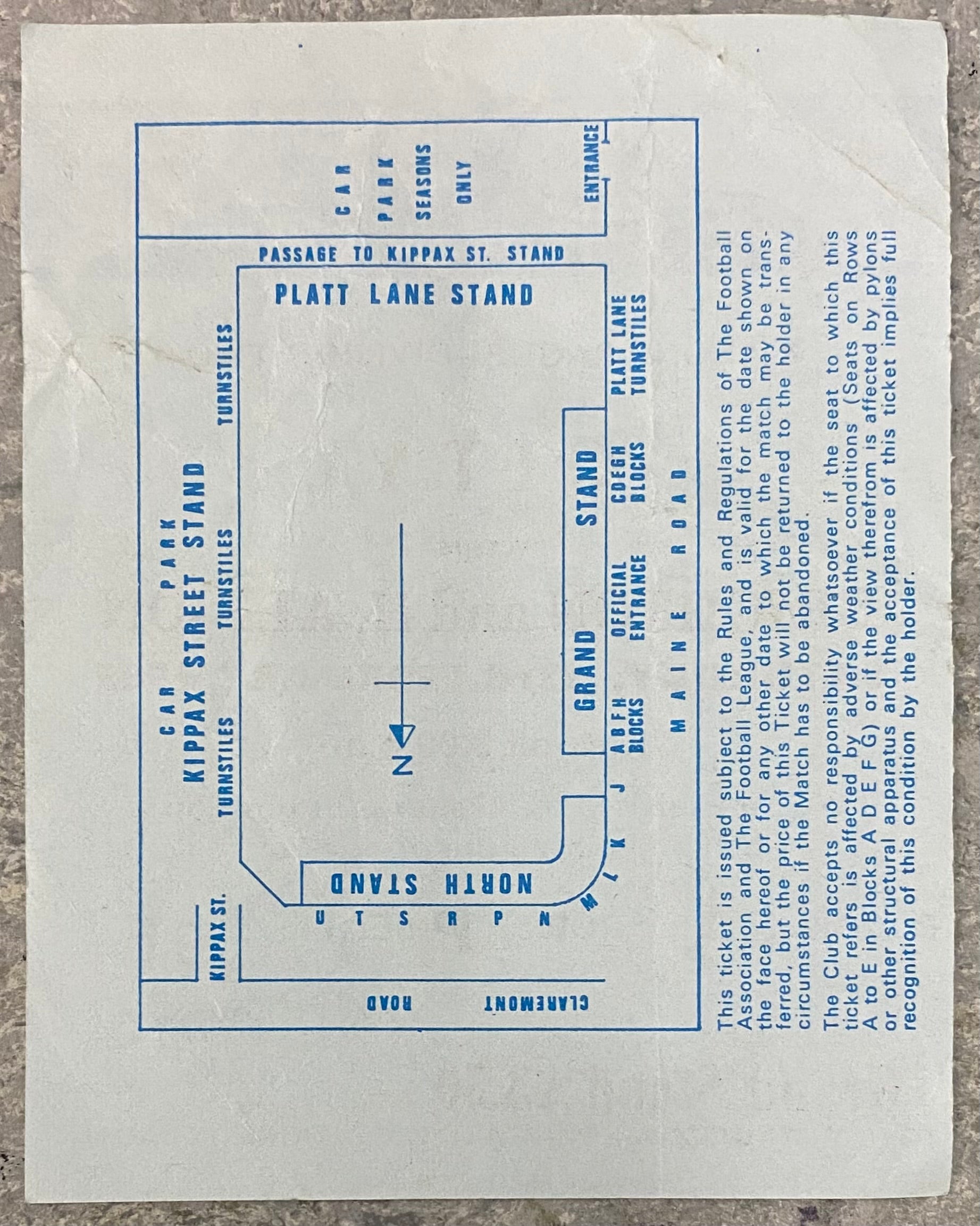 1984/85 ORIGINAL DIVISION 2 TICKET MANCHESTER CITY V BRIGHTON AND HOVE ALBION