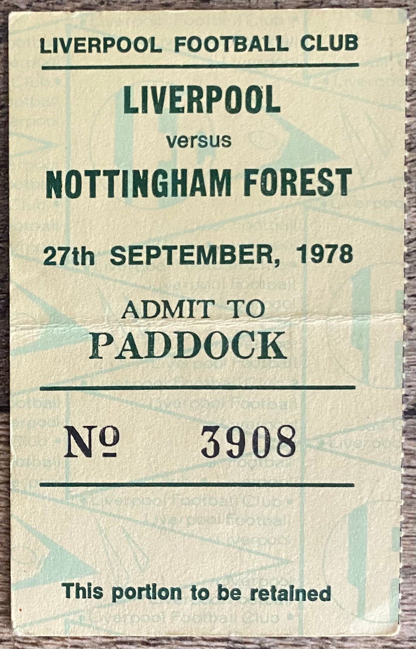 1978/79  ORIGINAL EUROPEAN CUP 1ST ROUND 2ND LEG TICKET LIVERPOOL V NOTTINGHAM FOREST