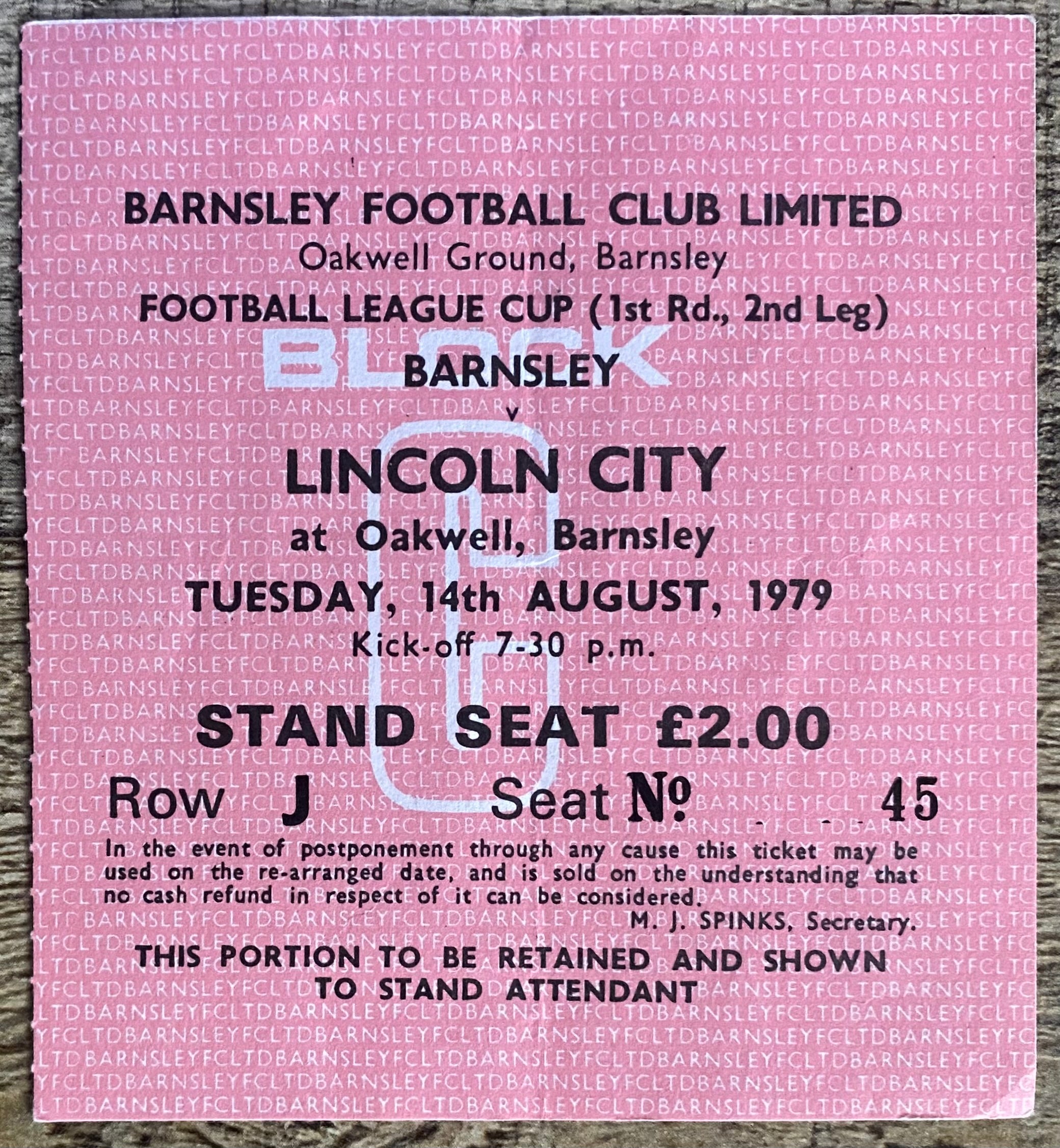 1979/80 ORIGINAL LEAGUE CUP 1ST ROUND 2ND LEG TICKET BARNSLEY V LINCOLN CITY