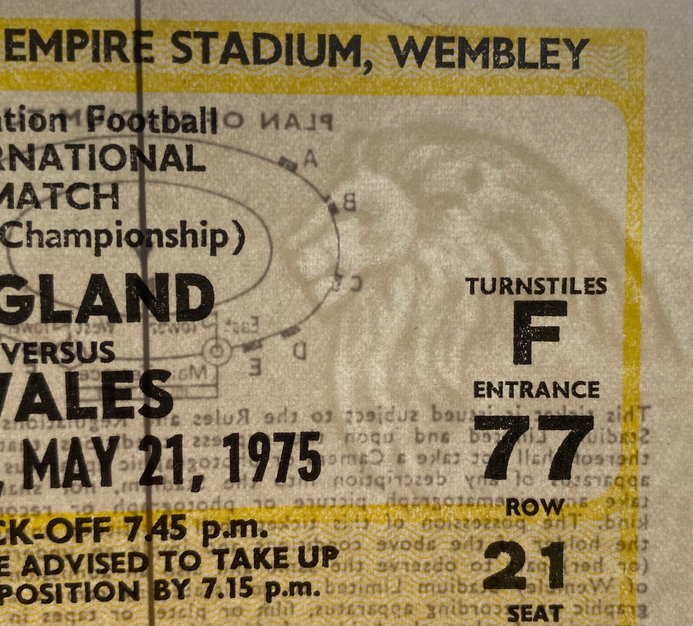1975 ORIGINAL BRITISH HOME INTERNATIONAL CHAMPIONSHIPS TICKET ENGLAND V WALES