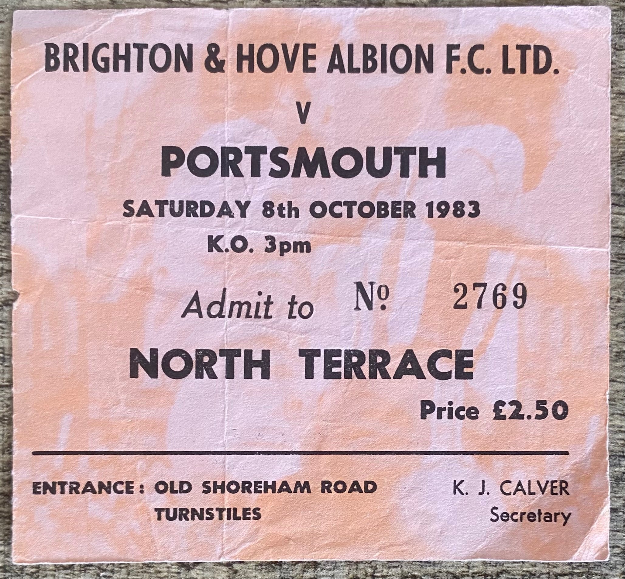 1983/84 ORIGINAL DIVISION 2 TICKET BRIGHTON AND HOVE ALBION V PORTSMOUTH