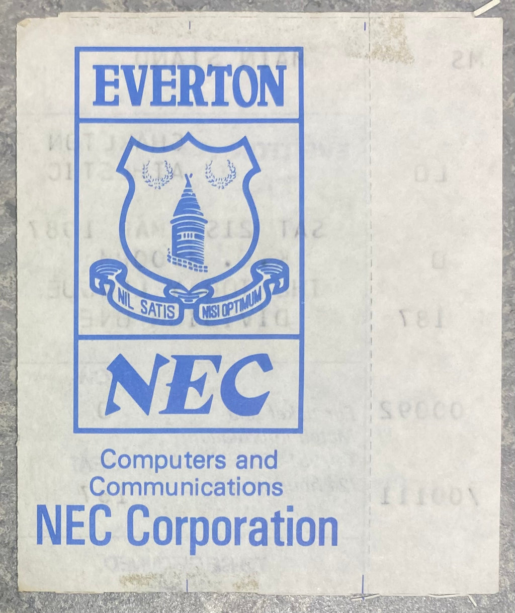 1984/85 ORIGINAL DIVISION ONE TICKET EVERTON V WEST HAM UNITED