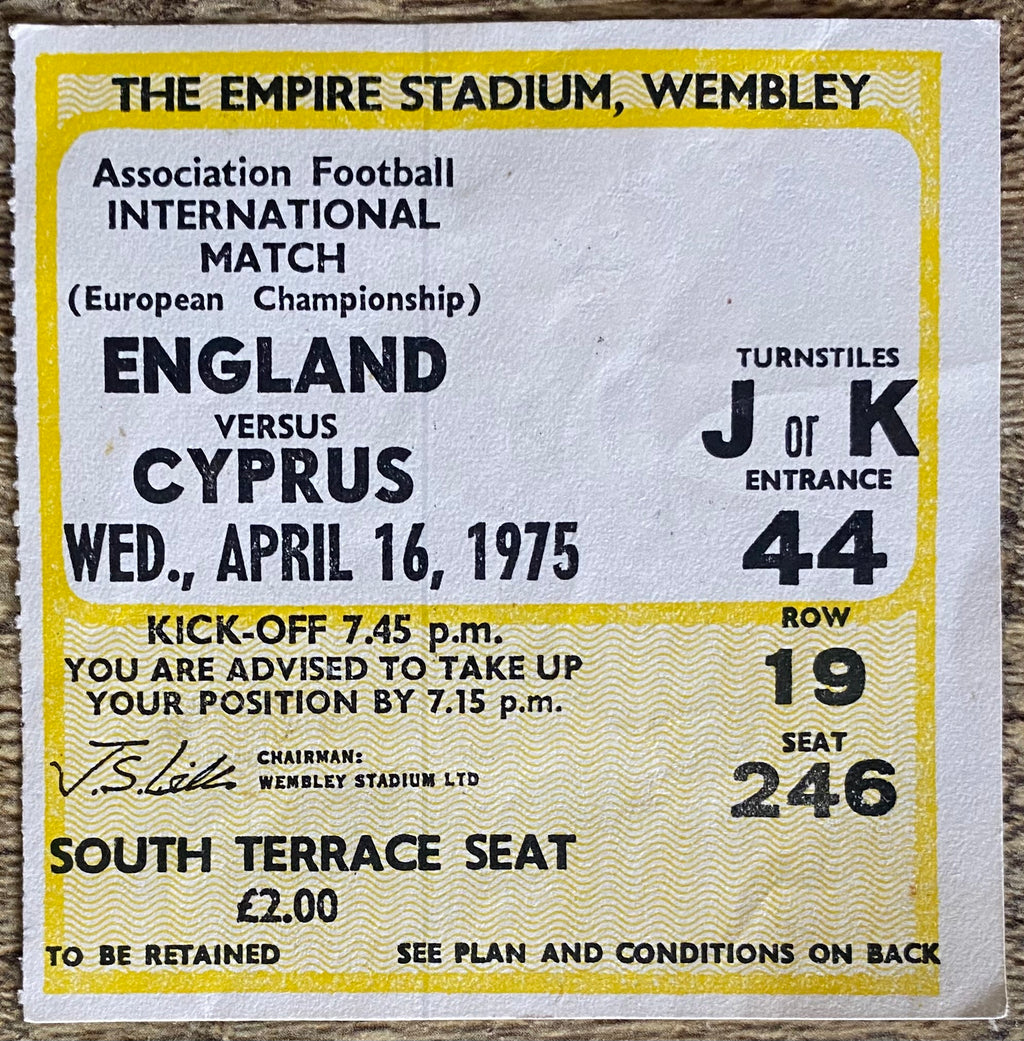 1975 ORIGINAL EUROPEAN CHAMPIONSHIPS QUALIFYING TICKET ENGLAND V CYPRUS