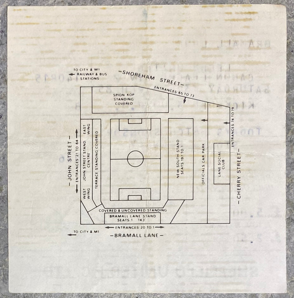 1984/85 ORIGINAL DIVISION TWO TICKET SHEFFIELD UNITED V LEEDS UNITED