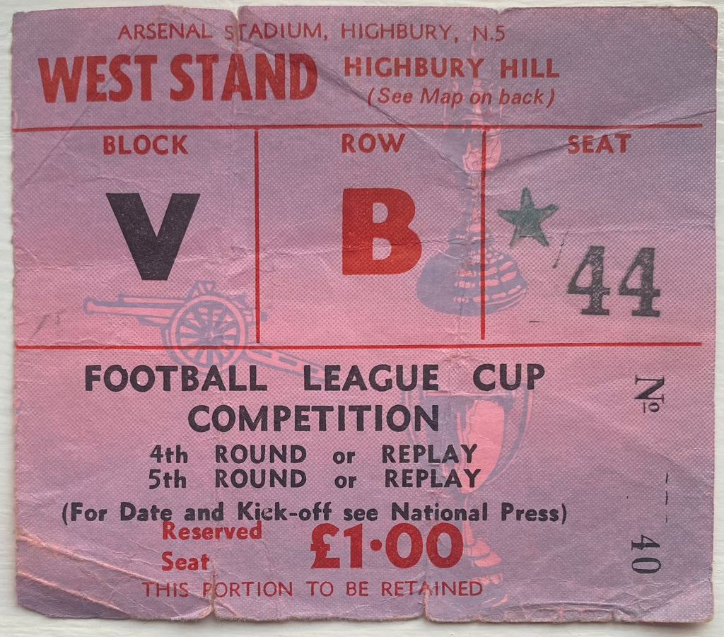 1971/72 ORIGINAL LEAGUE CUP 4TH ROUND TICKET ARSENAL V SHEFFIELD UNITED