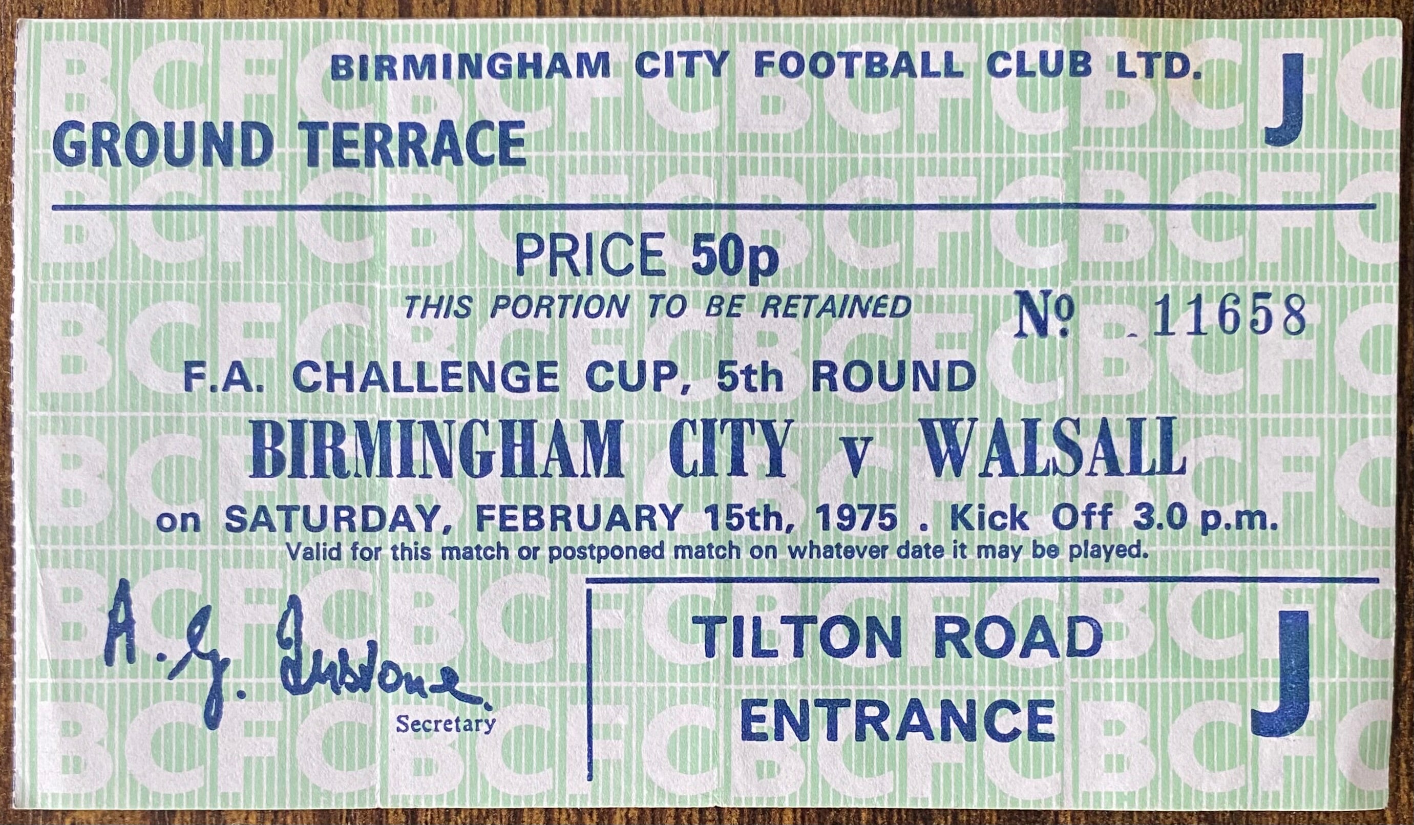 1974/75 ORIGINAL FA CUP 5TH ROUND TICKET BIRMINGHAM CITY V WALSALL