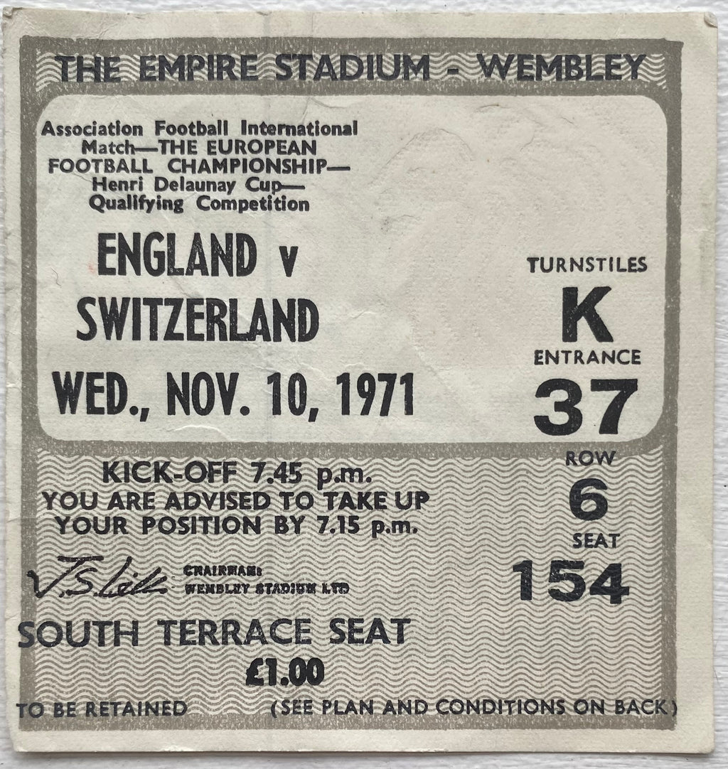 1971 ORIGINAL EUROPEAN CHAMPIONSHIPS QUALIFYING TICKET ENGLAND V SWITZERLAND