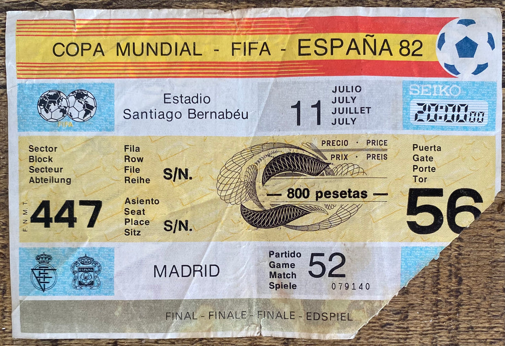 1982 ORIGINAL WORLD CUP FINAL TICKET ITALY V WEST GERMANY @ MADRID
