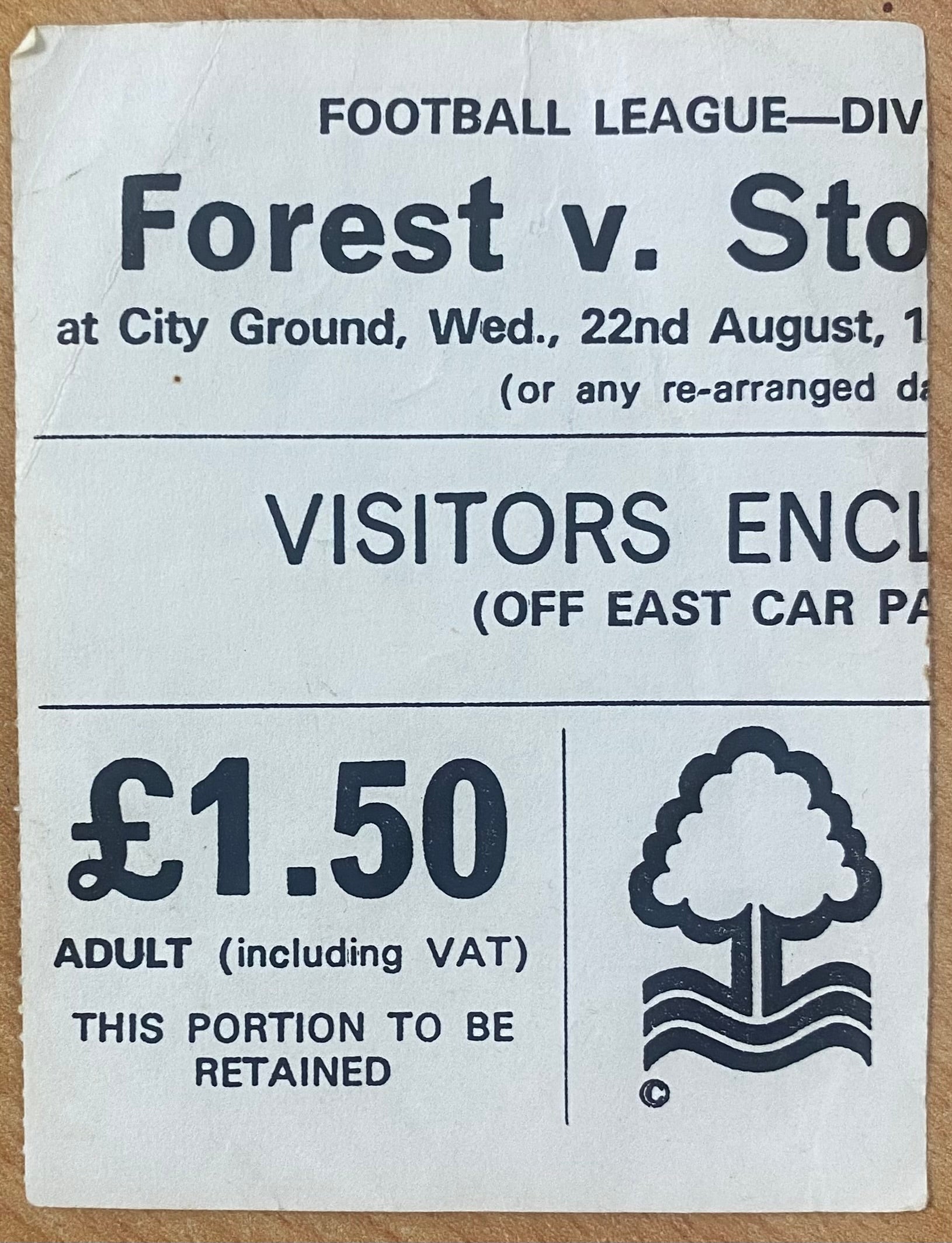 1979/80 ORIGINAL DIVISION 1 TICKET NOTTINGHAM FOREST V STOKE CITY