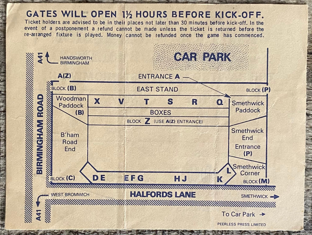 1979/80 ORIGINAL DIVISION 1 TICKET WEST BROMWICH ALBION V ASTON VILLA