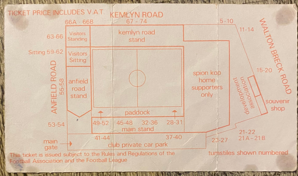 1987/88 ORIGINAL DIVISION ONE TICKET LIVERPOOL V PORTSMOUTH